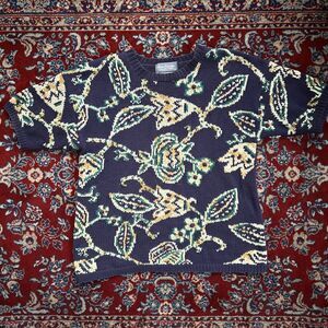 Women's Vintage Marisa Christina Purple Floral Short Sleeve Sweater Sz Large